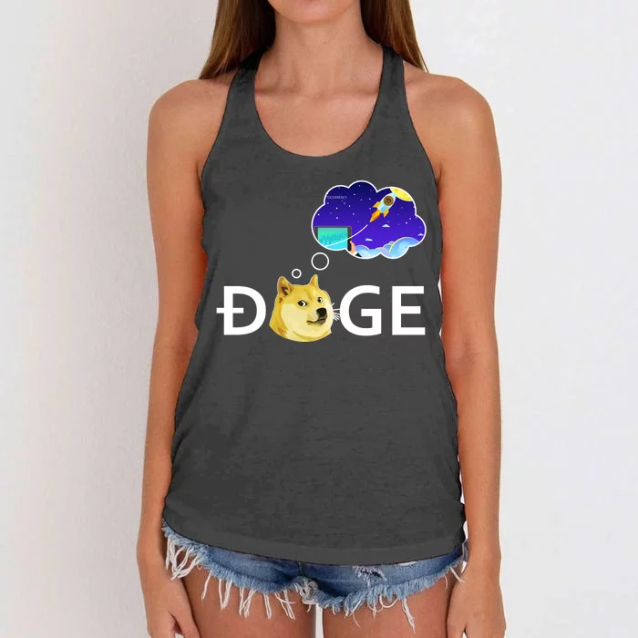 Doge To The Moon Crypto Currency Dogecoin Women's Knotted Racerback Tank