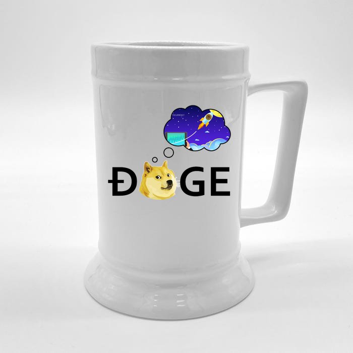 Doge To The Moon Crypto Currency Dogecoin Front & Back Beer Stein