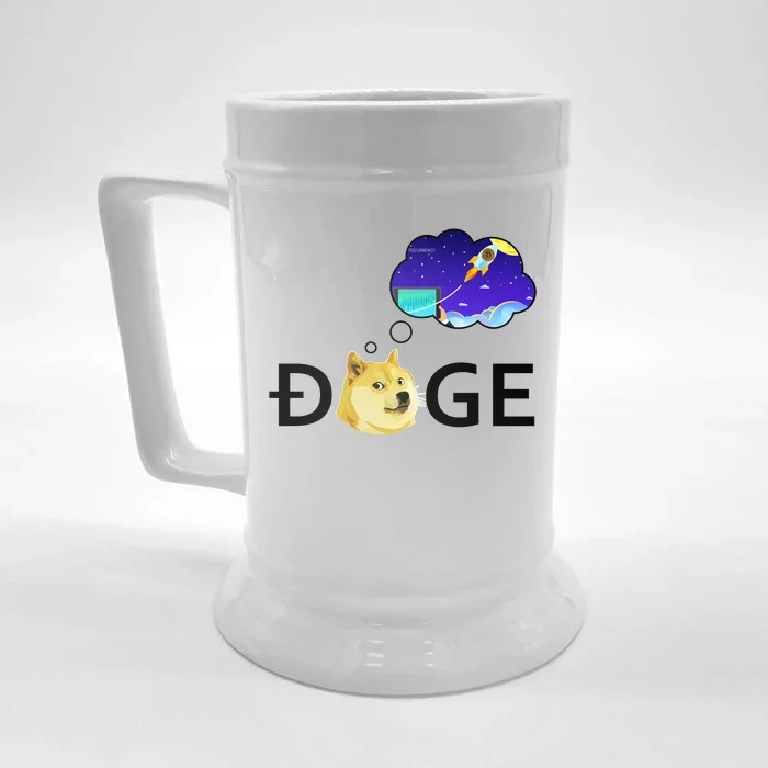 Doge To The Moon Crypto Currency Dogecoin Front & Back Beer Stein