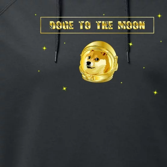 Doge To The Moon Dogecoin Crypto Currency Performance Fleece Hoodie