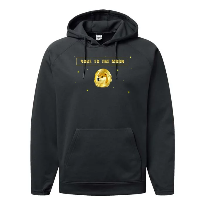 Doge To The Moon Dogecoin Crypto Currency Performance Fleece Hoodie