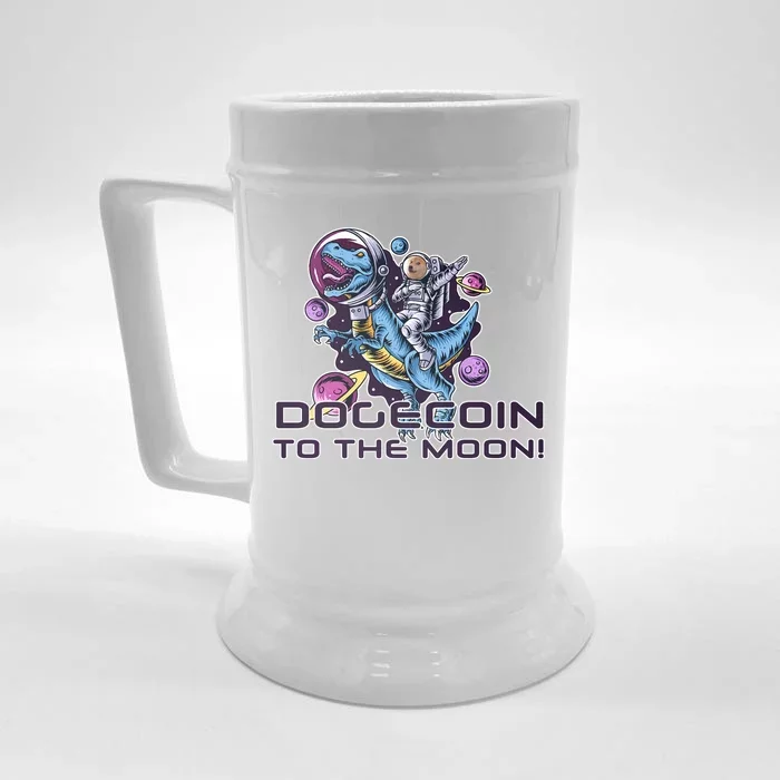 Dogecoin Crypto Currency Doge Dinosaur Front & Back Beer Stein