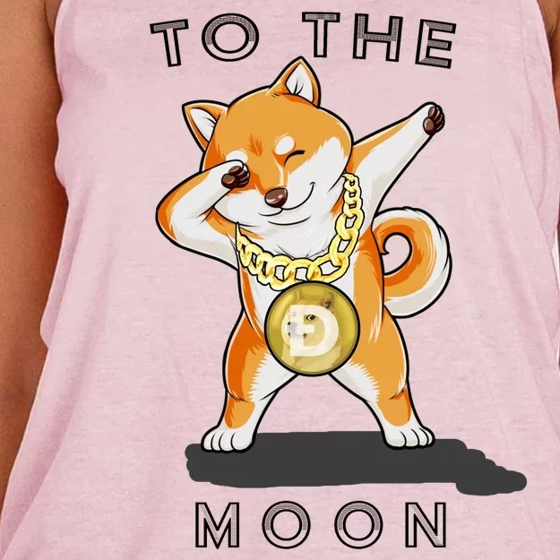 Dogecoin Dab To The Moon Women's Knotted Racerback Tank