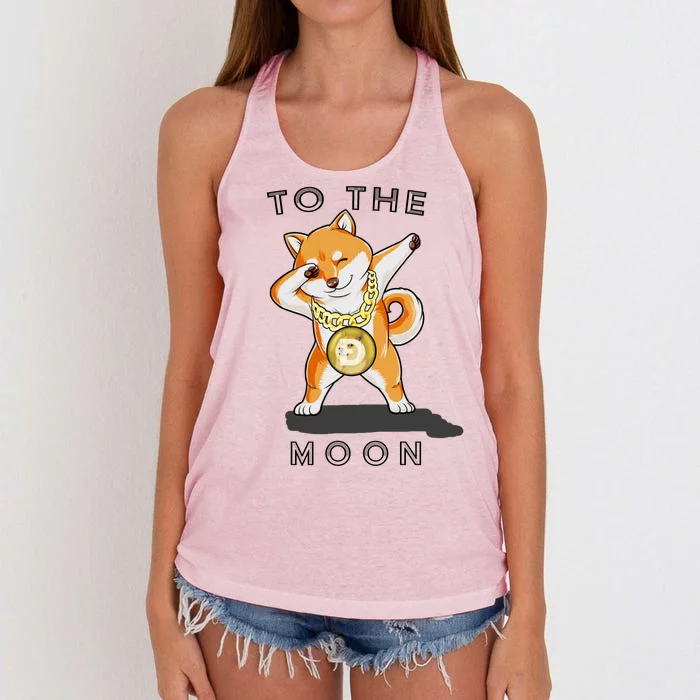 Dogecoin Dab To The Moon Women's Knotted Racerback Tank