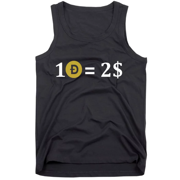 Dogecoin Equal 2 Dollars Doge Crypto Currency Tank Top