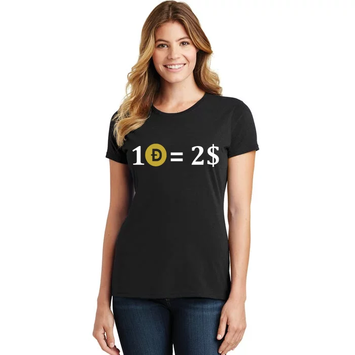 Dogecoin Equal 2 Dollars Doge Crypto Currency Women's T-Shirt