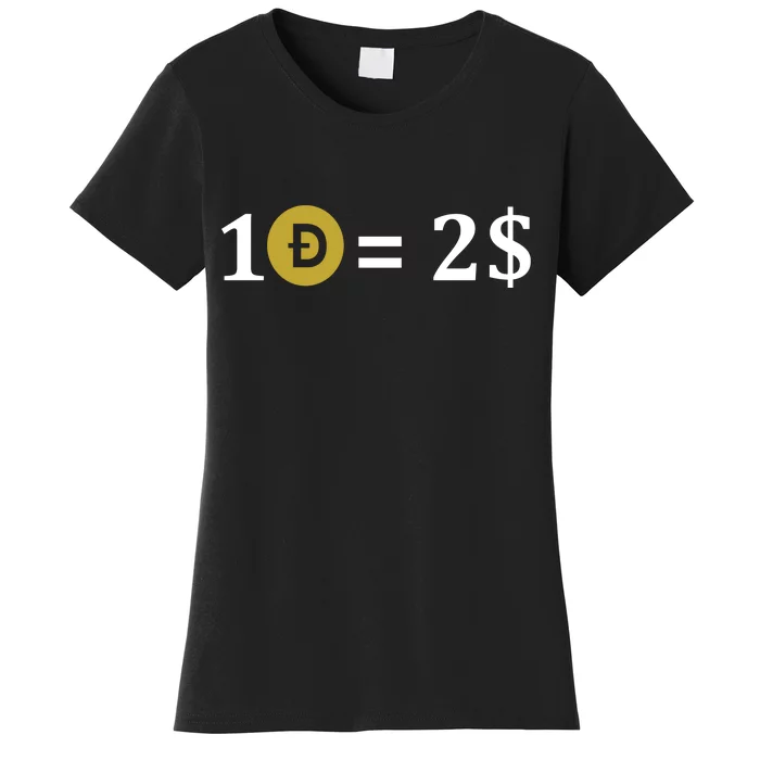 Dogecoin Equal 2 Dollars Doge Crypto Currency Women's T-Shirt