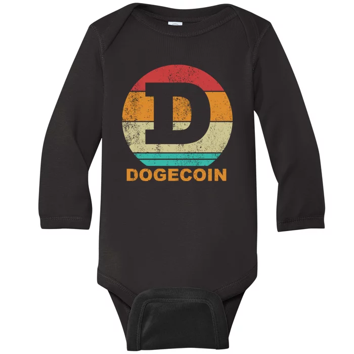 Dogecoin Meme Retro Vintage Style Baby Long Sleeve Bodysuit