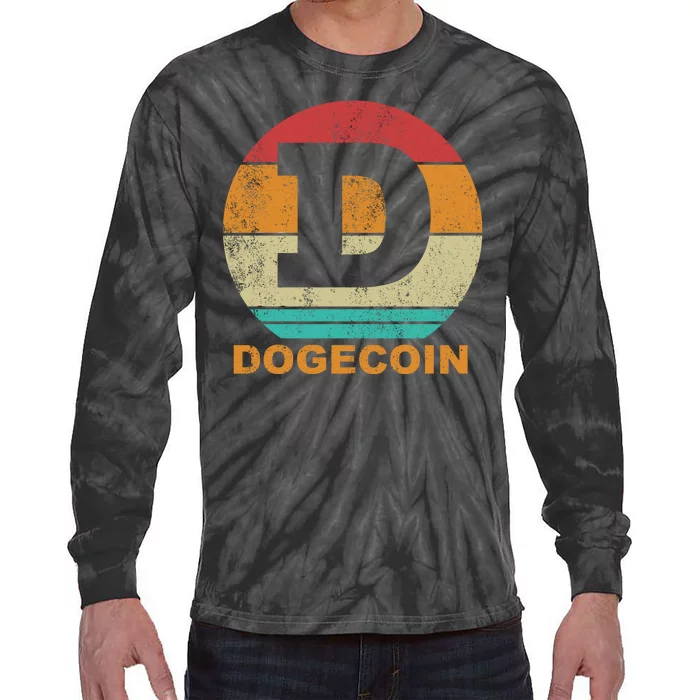 Dogecoin Meme Retro Vintage Style Tie-Dye Long Sleeve Shirt