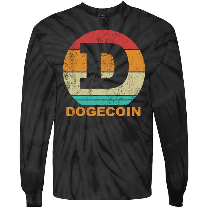 Dogecoin Meme Retro Vintage Style Tie-Dye Long Sleeve Shirt