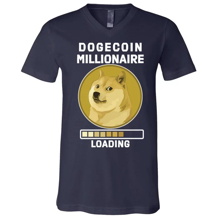 Dogecoin Millionaire Loading Funny Doge Crypto V-Neck T-Shirt