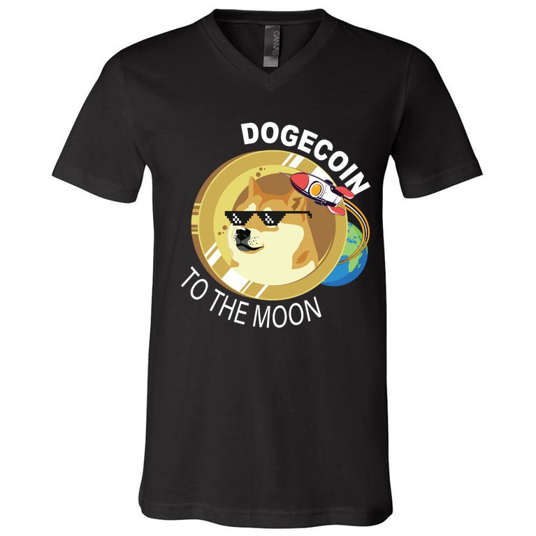 Dogecoin to the moon V-Neck T-Shirt