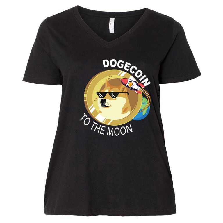 Dogecoin to the moon Women's V-Neck Plus Size T-Shirt