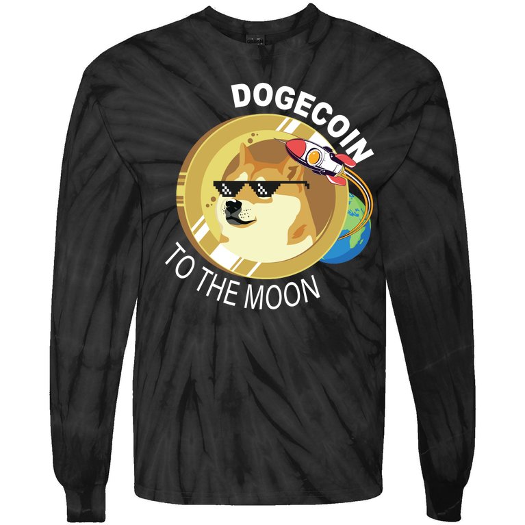 Dogecoin to the moon Tie-Dye Long Sleeve Shirt