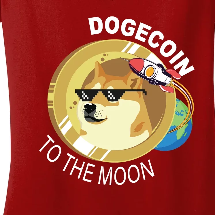 DogeCoin To The Moon Women's V-Neck T-Shirt