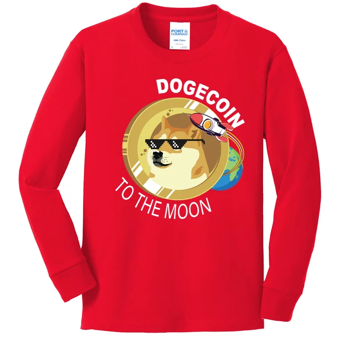 DogeCoin To The Moon Kids Long Sleeve Shirt