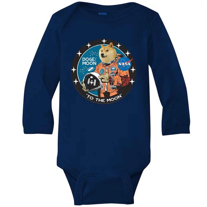 Dogecoin To The Moon Astronaut Baby Long Sleeve Bodysuit