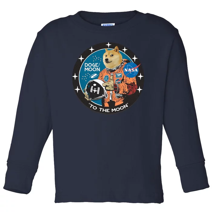 Dogecoin To The Moon Astronaut Toddler Long Sleeve Shirt