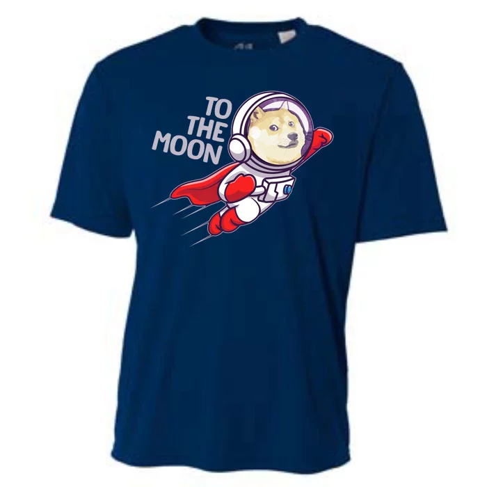 Dogecoin To The Moon Coin Crypto Currency Super Astronaut Cooling Performance Crew T-Shirt