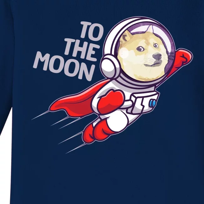 Dogecoin To The Moon Coin Crypto Currency Super Astronaut Baby Long Sleeve Bodysuit