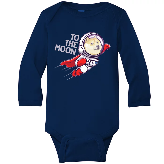 Dogecoin To The Moon Coin Crypto Currency Super Astronaut Baby Long Sleeve Bodysuit