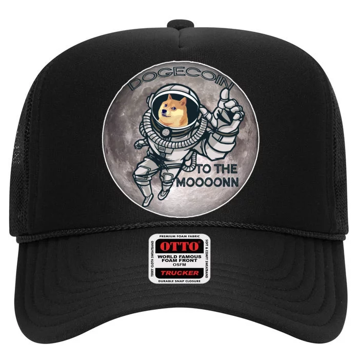 Dogecoin To the Moon Doge High Crown Mesh Trucker Hat