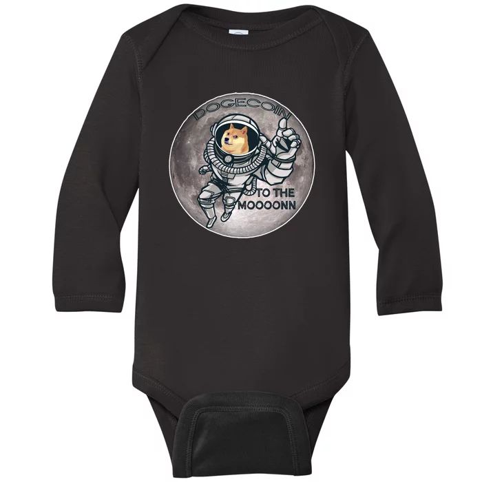 Dogecoin To the Moon Doge Baby Long Sleeve Bodysuit