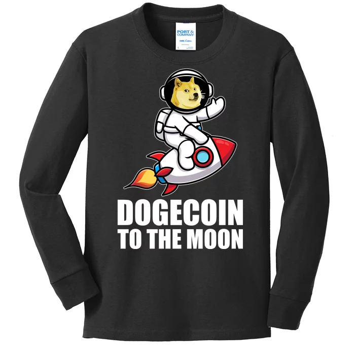 DogeCoin To The Moon Doge Crypto Kids Long Sleeve Shirt