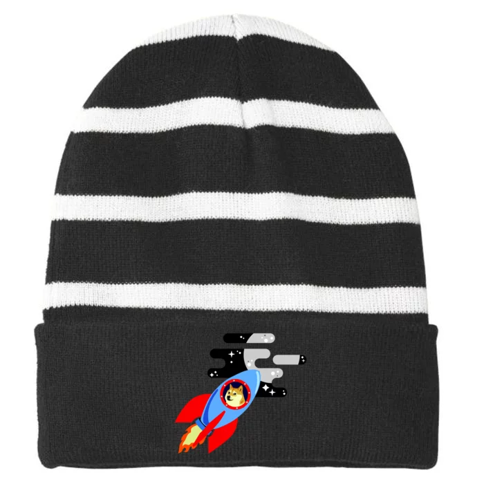 Dogecoin To the Moon Hodl Crypto Currency Striped Beanie with Solid Band