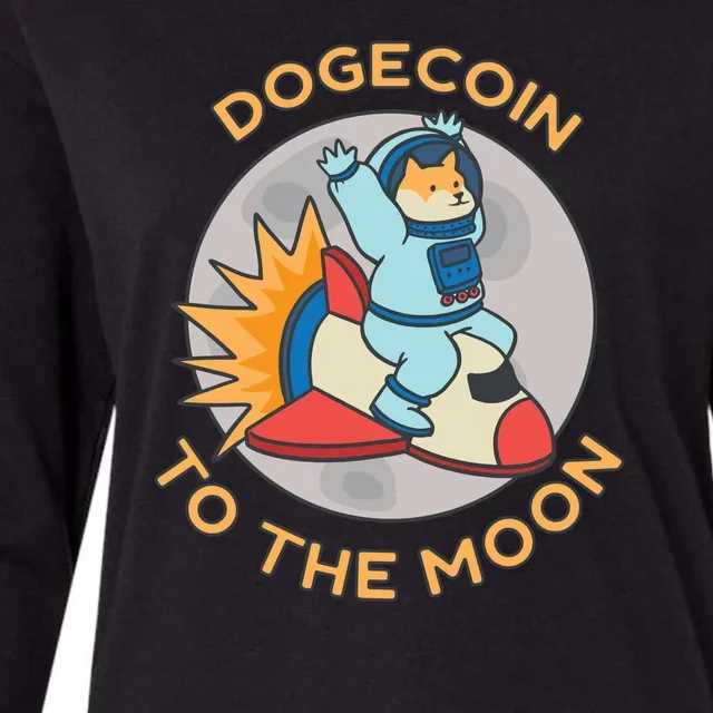 Dogecoin To The Moon Logo Womens Cotton Relaxed Long Sleeve T-Shirt