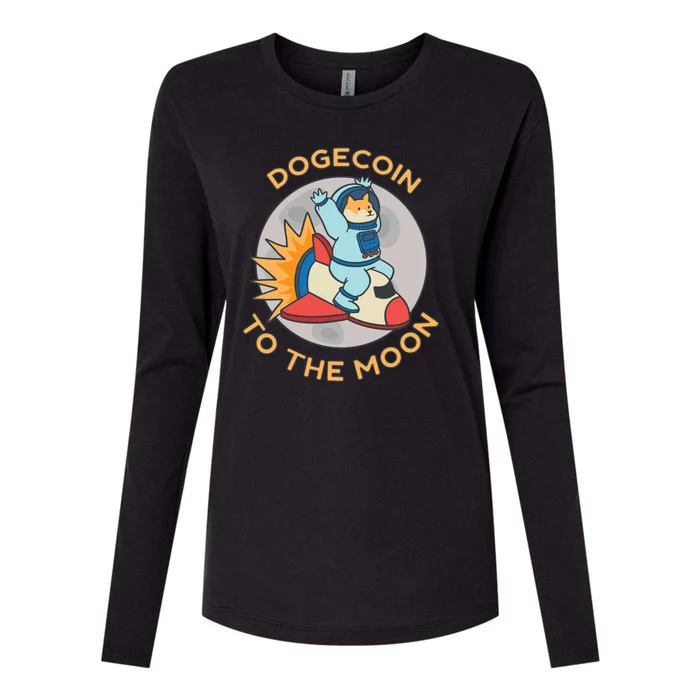 Dogecoin To The Moon Logo Womens Cotton Relaxed Long Sleeve T-Shirt