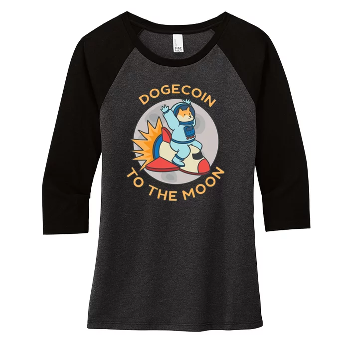 Dogecoin To The Moon Logo Women's Tri-Blend 3/4-Sleeve Raglan Shirt