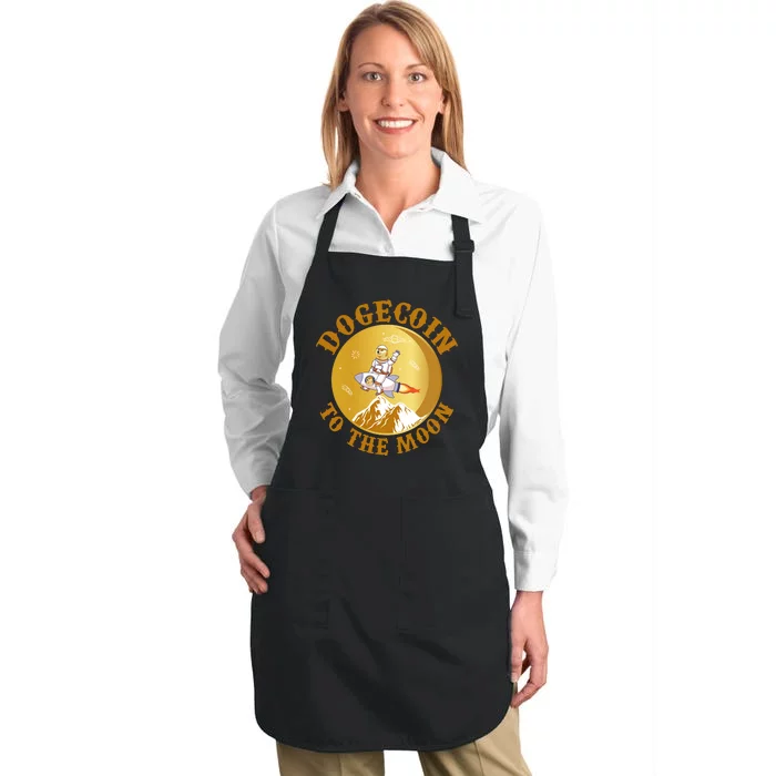 Dogecoin Vintage To The Moon Full-Length Apron With Pocket