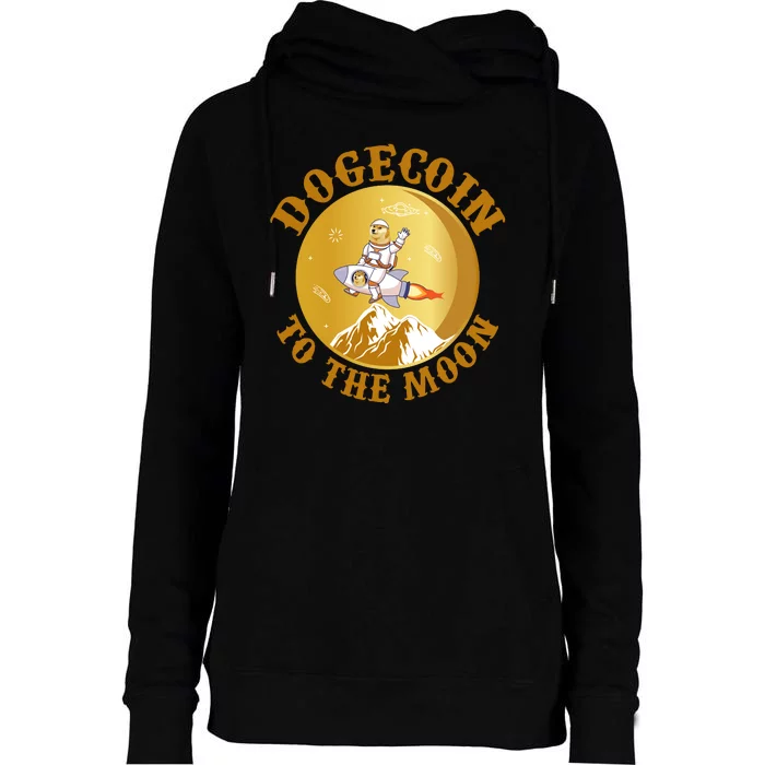 Dogecoin Vintage To The Moon Womens Funnel Neck Pullover Hood