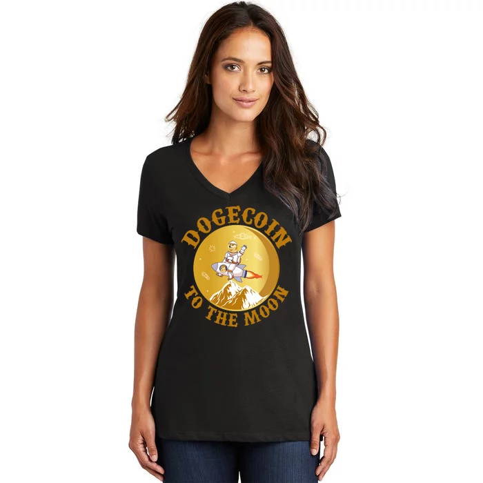 Dogecoin Vintage To The Moon Women's V-Neck T-Shirt