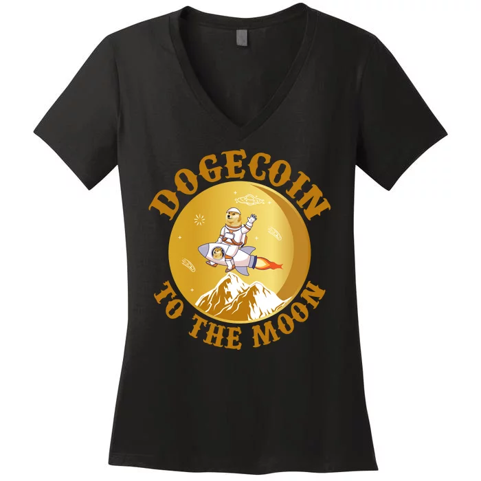 Dogecoin Vintage To The Moon Women's V-Neck T-Shirt