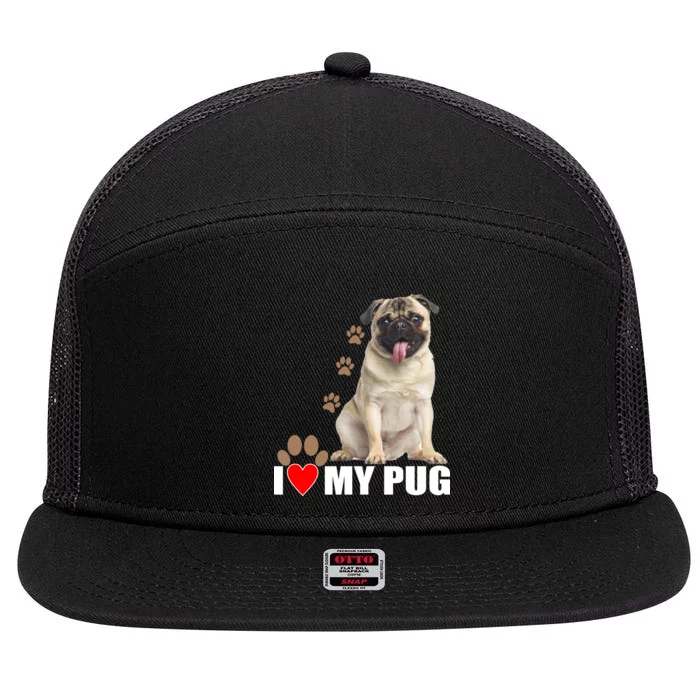 Dogs - I Love My Pug 7 Panel Mesh Trucker Snapback Hat