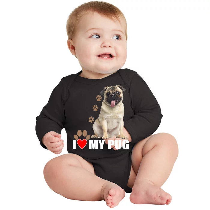 Dogs - I Love My Pug Baby Long Sleeve Bodysuit