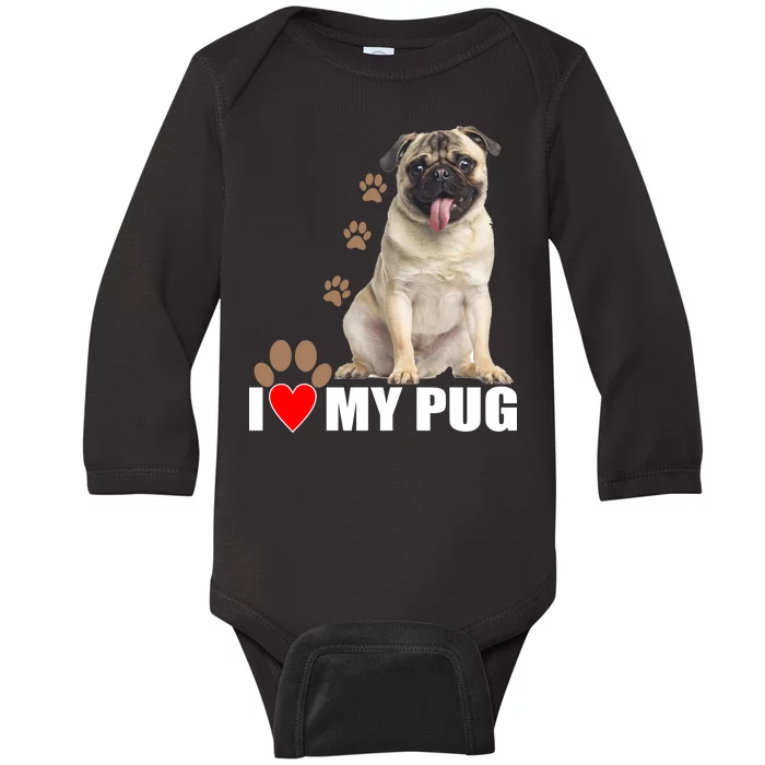 Dogs - I Love My Pug Baby Long Sleeve Bodysuit