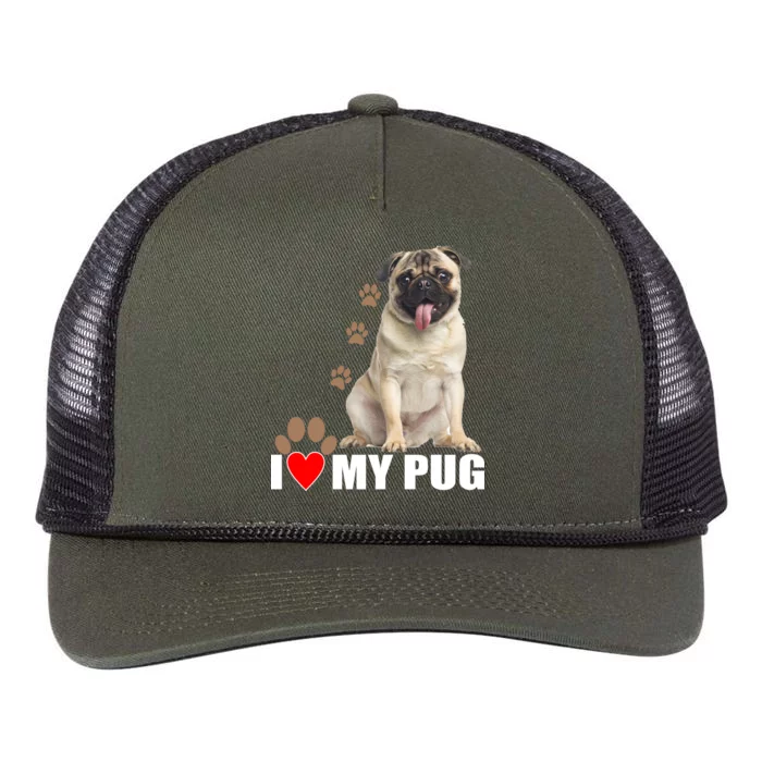 Dogs - I Love My Pug Retro Rope Trucker Hat Cap