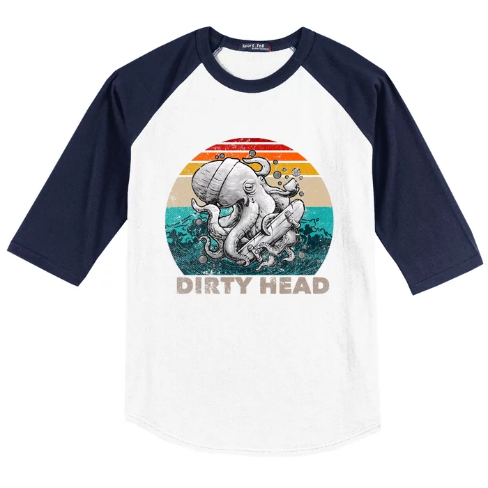 Dirty Octopus Heads With Skateboard Music Lover Vintage Baseball Sleeve Shirt