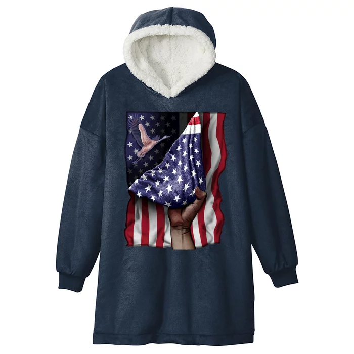 Day Of Independence Us Flag Crane Bird Gift Hooded Wearable Blanket