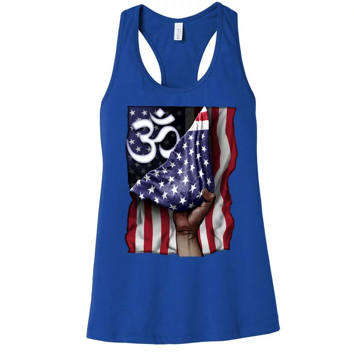 Day Of Independence Us Flag Om Yoga Mediatation Namaste Funny Gift Women's Racerback Tank