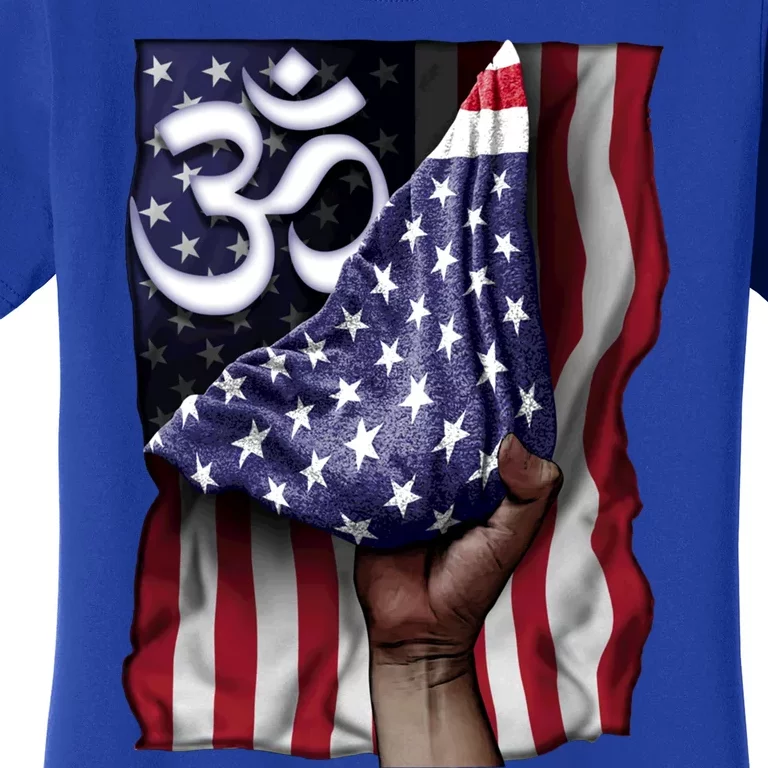 Day Of Independence Us Flag Om Yoga Mediatation Namaste Funny Gift Women's T-Shirt