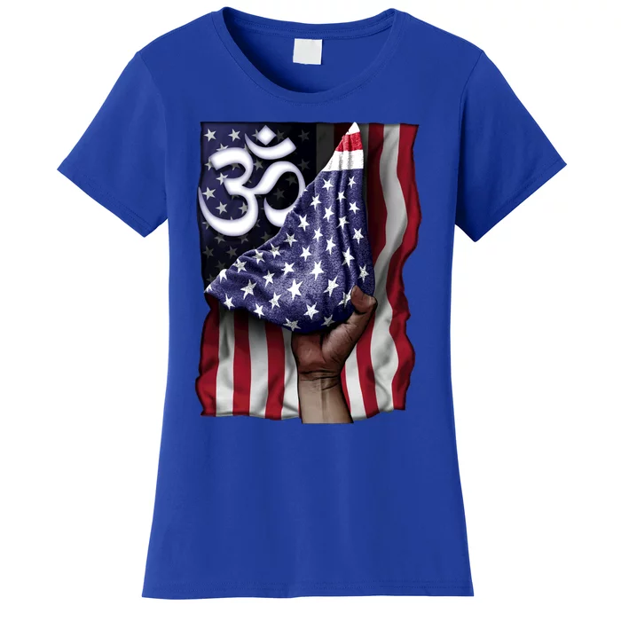 Day Of Independence Us Flag Om Yoga Mediatation Namaste Funny Gift Women's T-Shirt