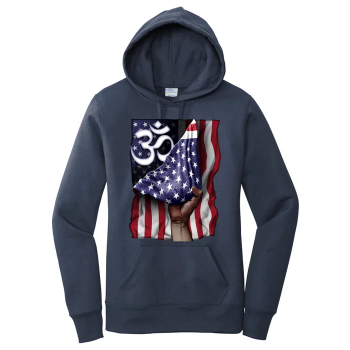 Day Of Independence Us Flag Om Yoga Mediatation Namaste Funny Gift Women's Pullover Hoodie