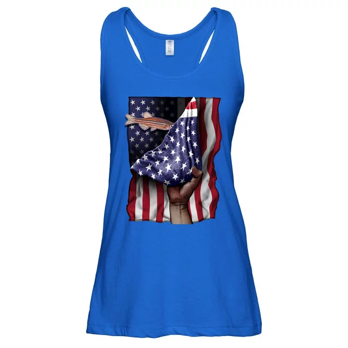 Day Of Independence Us Flag Zebrafish Cool Gift Ladies Essential Flowy Tank