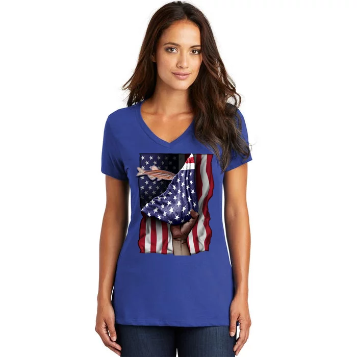 Day Of Independence Us Flag Zebrafish Cool Gift Women's V-Neck T-Shirt