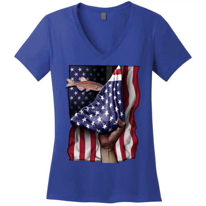 Day Of Independence Us Flag Zebrafish Cool Gift Women's V-Neck T-Shirt