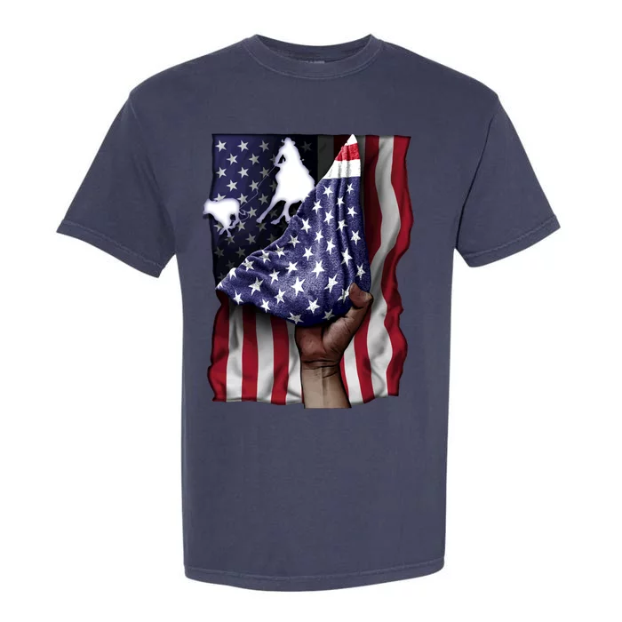 Day Of Independence Us Flag Calf Roper Funny Gift Garment-Dyed Heavyweight T-Shirt